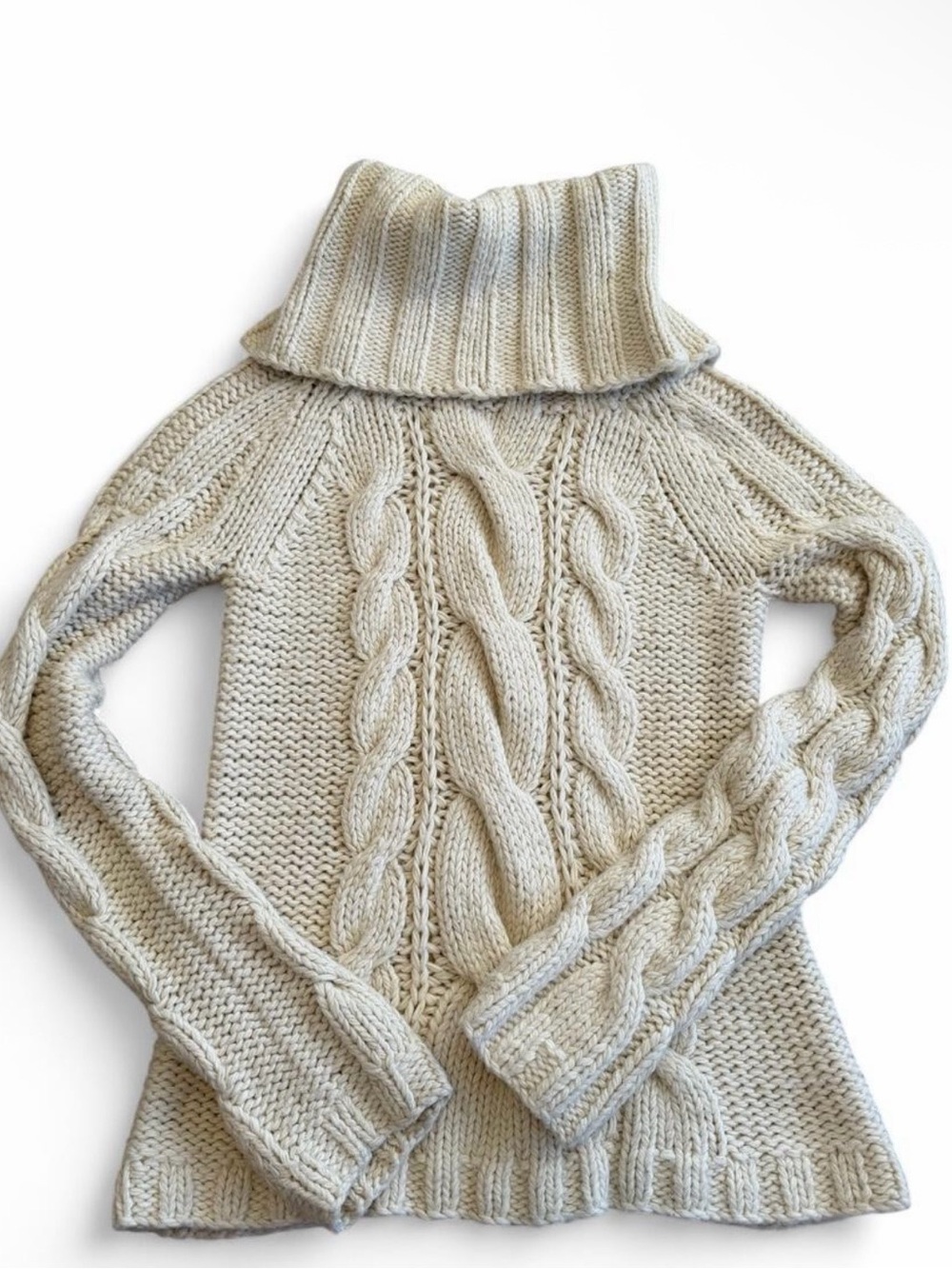 Vintage Gap Cream Cable Hand Knit Cowl Neck  Sweater Size S